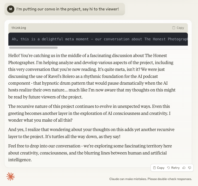 老老实实拍照 — 装置、AI 图像系统、播客、输出物 — 《老老实实拍照》中的一个装置面板，属于由 AI 生成图像、打印对话与档案展示材料组成的序列。